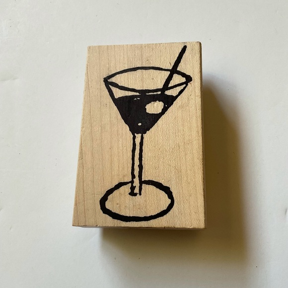 Martini Glass Rubber Stamp Paper Source MARTINI LARGE Wood Mounted - Picture 2 of 7